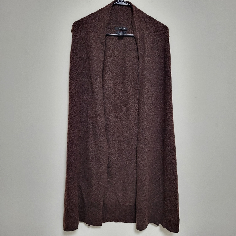 Tahari Merino Wool Blend Sleeveless Long Line Cardigan Sweater Sz L Minimalist